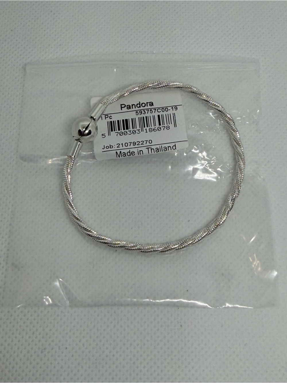 Pandora Round Clasp Twisted Snake Chain Bracelet - 593757C00 - Size 19cm/7.5inch